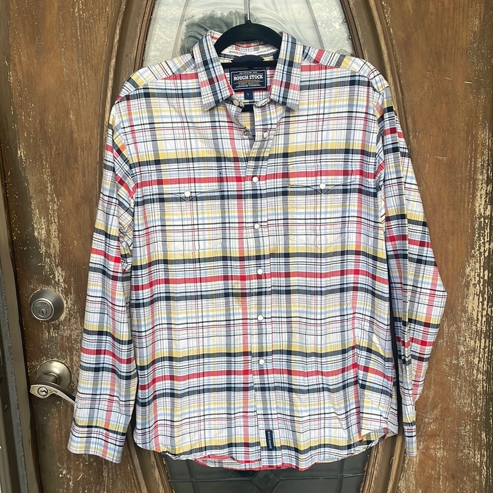 Rough Stock Pearl Snap Button Down Shirt! Large